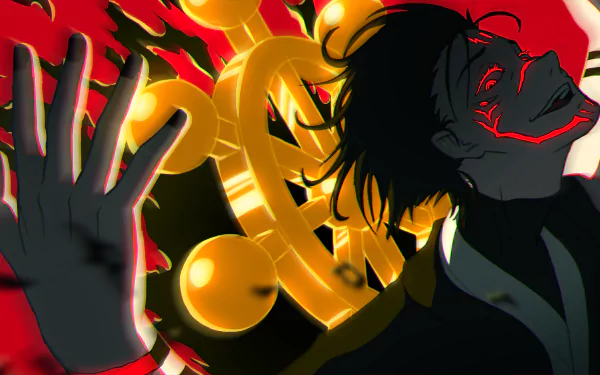 HD desktop wallpaper featuring Sukuna from Jujutsu Kaisen anime, showcasing his sinister expression and red markings against a dynamic background with vivid colors and powerful imagery.