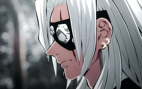 4K Ultra HD anime wallpaper featuring Tengen Uzui from Demon Slayer: Kimetsu no Yaiba in a close-up side profile with striking white hair and black eye mask.