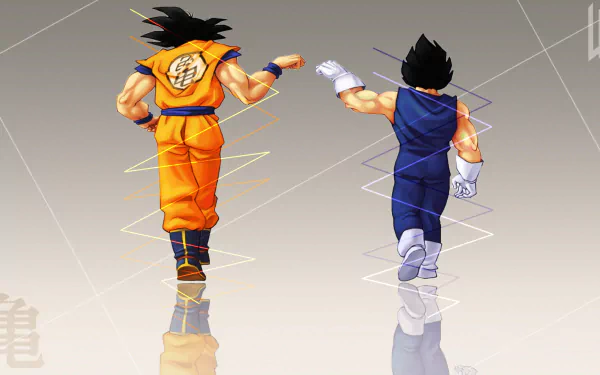 HD desktop wallpaper showing Goku and Vegeta from Dragon Ball Z, walking away from the viewer. Goku is in his orange gi and Vegeta in his blue armor with white gloves.