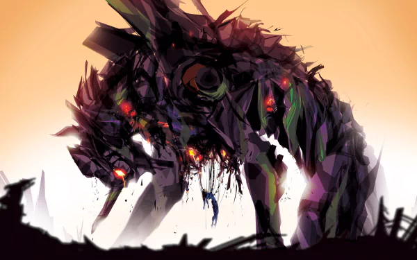 HD wallpaper featuring Evangelion Unit-01 from the anime Neon Genesis Evangelion. The mecha is depicted in a dark, artistic style with a dramatic orange gradient background.