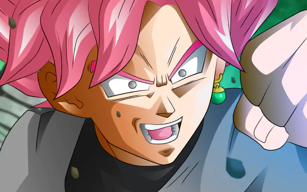 HD desktop wallpaper of Super Saiyan Rosé Black Goku from Dragon Ball Super anime, showing him in an intense and dynamic close-up shot.
