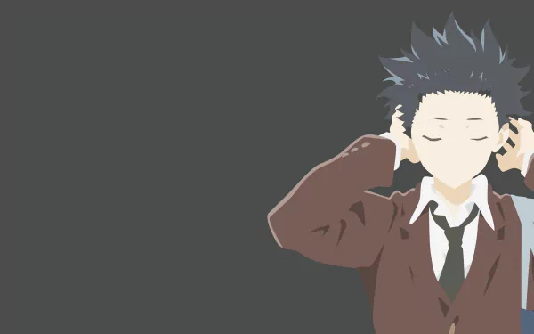 HD wallpaper of Shouya Ishida from the anime A Silent Voice. The image depicts Shouya covering his ears against a plain, dark background.