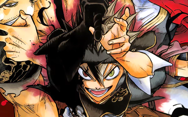HD desktop wallpaper featuring Yami Sukehiro and Asta from the anime Black Clover, showcasing vibrant colors and dynamic action poses.