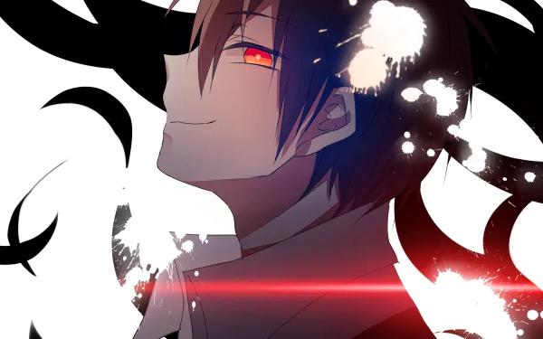 HD desktop wallpaper featuring Karma Akabane from the anime Assassination Classroom, with a dark, artistic background and a confident expression on his face.