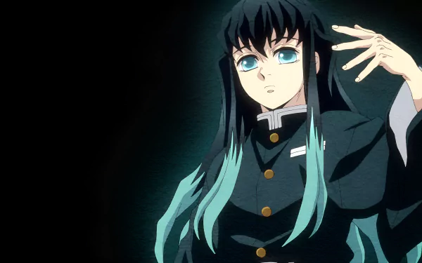4K Ultra HD desktop wallpaper featuring Muichiro Tokito from the anime Demon Slayer: Kimetsu no Yaiba, showcasing his calm expression and flowing teal hair.