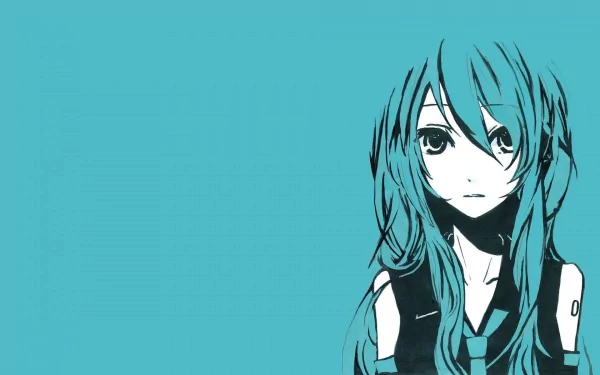 HD desktop wallpaper featuring anime character Hatsune Miku from Vocaloid, set against a simple turquoise background. Miku has her characteristic long teal hair flowing.