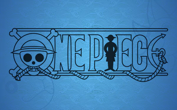 HD desktop wallpaper featuring Monkey D. Luffy from the anime One Piece, with a stylized logo on a blue patterned background.