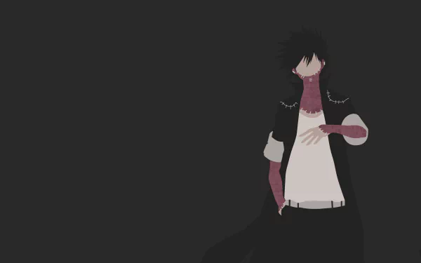 Minimalist HD desktop wallpaper featuring Dabi from My Hero Academia. The artwork shows Dabi with black hair and visible scars, wearing a white shirt and black coat, on a dark background.