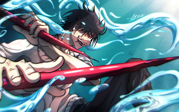 Toji Fushiguro from Jujutsu Kaisen wields red blades amid swirling blue energy in this dynamic 4K Ultra HD anime desktop wallpaper and background.