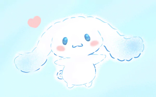 A soft, pastel anime-style Cinnamoroll character with blushing cheeks and a small pink heart, set against a light blue background in 4K Ultra HD quality.