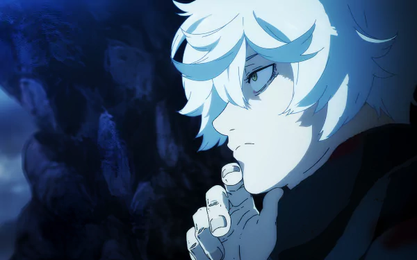 Gabimaru from Hell's Paradise is depicted in this detailed 8K Ultra HD anime wallpaper, showcasing a close-up with a dark, atmospheric background.