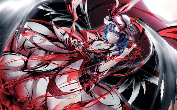 HD wallpaper featuring Remilia Scarlet from the anime Touhou, showcasing her dynamic pose with striking red elements against a dark background.