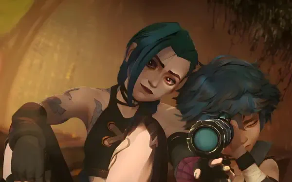 Arcane-inspired 4K Ultra HD desktop wallpaper featuring Jinx and Isha from League of Legends in detailed anime style.