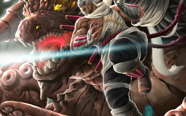 HD desktop wallpaper of Gyûki and Killer Bee from the Naruto anime, showcasing dynamic action and vivid colors.