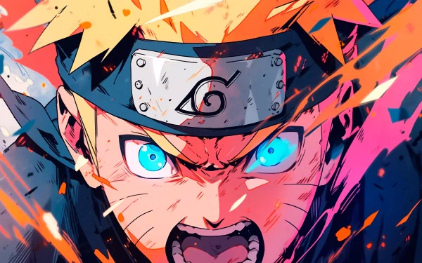 HD wallpaper featuring Naruto Uzumaki, the iconic anime character, depicted with vibrant colors and intense expression, showcasing his determined spirit and energy.