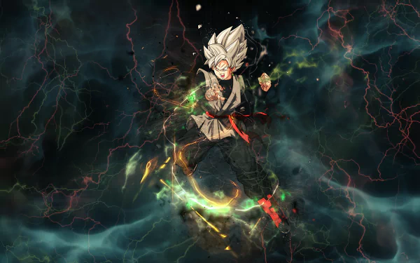 HD desktop wallpaper featuring Black Goku from Dragon Ball Super, showcased in dynamic anime style with vibrant energy surrounding him.