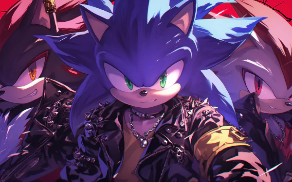 HD anime-style wallpaper featuring Sonic, Shadow, and Silver the Hedgehog posed dramatically.