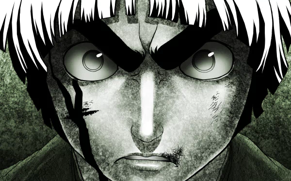 HD desktop wallpaper featuring Rock Lee from the anime Naruto, depicted with intense eyes and a determined expression in a monochrome style.