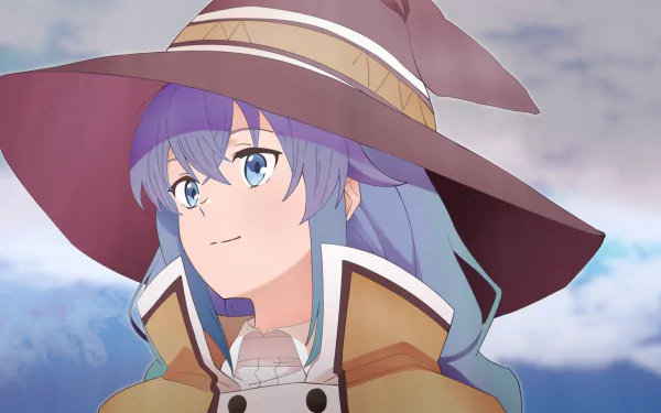 4K Ultra HD anime wallpaper featuring Roxy Migurdia from Mushoku Tensei: Jobless Reincarnation, showcasing her with a confident expression and a large wizard hat.