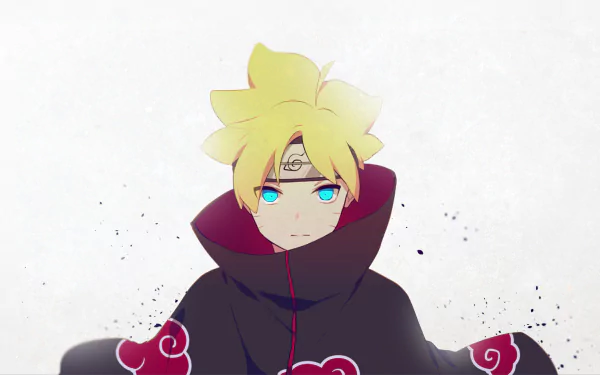 HD desktop wallpaper featuring Boruto Uzumaki from the anime Boruto, showcasing his blonde hair, blue eyes, and wearing an Akatsuki cloak.