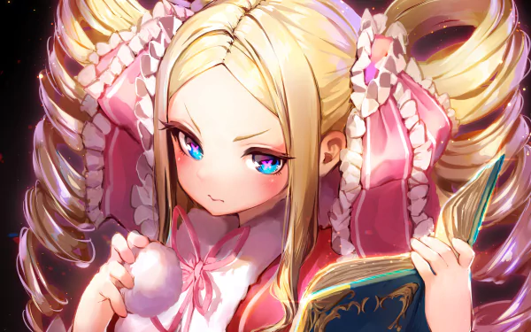 Beatrice from Re:ZERO - Starting Life in Another World features in this vibrant 4K Ultra HD wallpaper, holding a book and an orb, surrounded by a captivating magical aura.