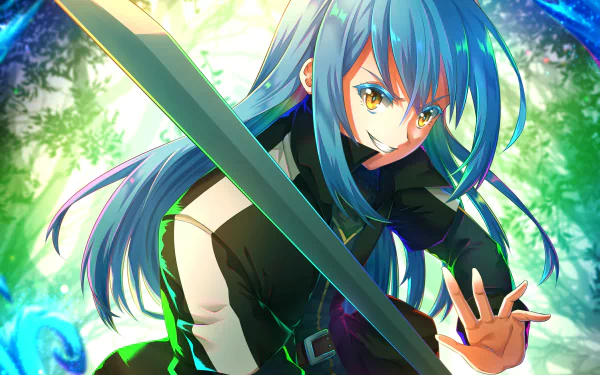 4K Ultra HD anime wallpaper featuring Rimuru Tempest from That Time I Got Reincarnated as a Slime, with vibrant colors and dynamic pose against a glowing background.