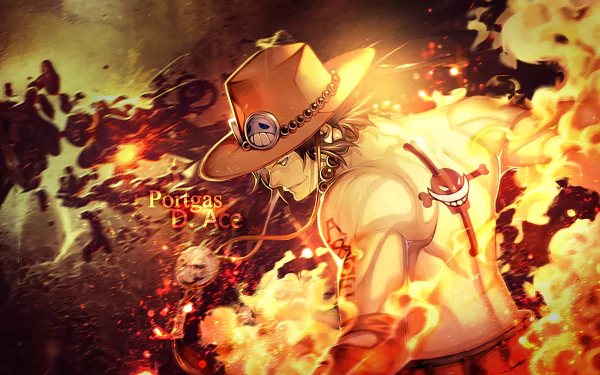 HD desktop wallpaper of Portgas D. Ace from the anime One Piece, depicted with fire abilities and wearing a hat.
