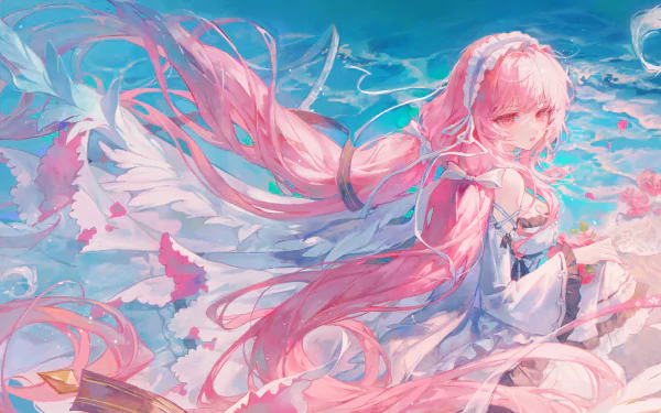 Anime-style Azur Lane character with flowing pink hair and ethereal wings against a bright, detailed sky, rendered in 4K Ultra HD for PC desktop wallpaper.