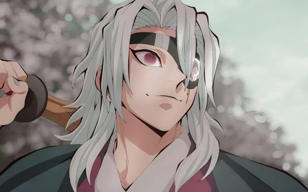4K Ultra HD anime wallpaper featuring Tengen Uzui from Demon Slayer: Kimetsu no Yaiba, showcasing his distinct white hair and headband in a detailed close-up.