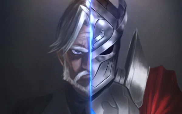 HD desktop wallpaper of Overlord anime characters Sebas Tian and Touch Me. The left portrays Sebas Tian with white hair and blue eyes, while the right features Touch Me in a metallic armor helmet.