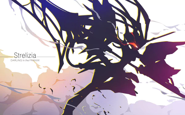 HD desktop wallpaper featuring Strelizia from the anime Darling in the FranXX, stylized with bold, dynamic colors and abstract design.