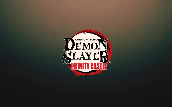 4K Ultra HD PC desktop wallpaper featuring the logo of Demon Slayer: Kimetsu no Yaiba - The Movie: Infinity Castle against a dark gradient background.
