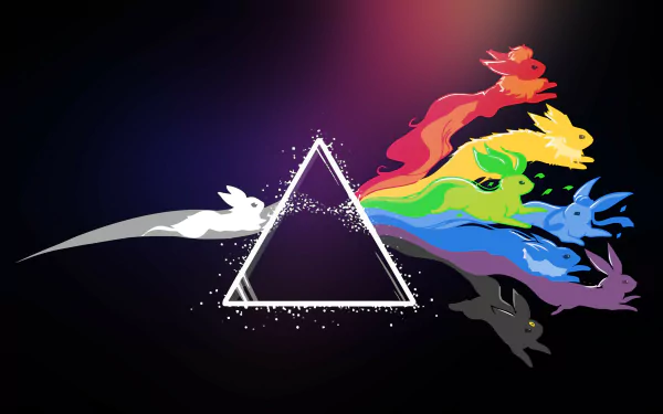 HD desktop wallpaper featuring anime Pokémon characters in a colorful, prism-inspired design.