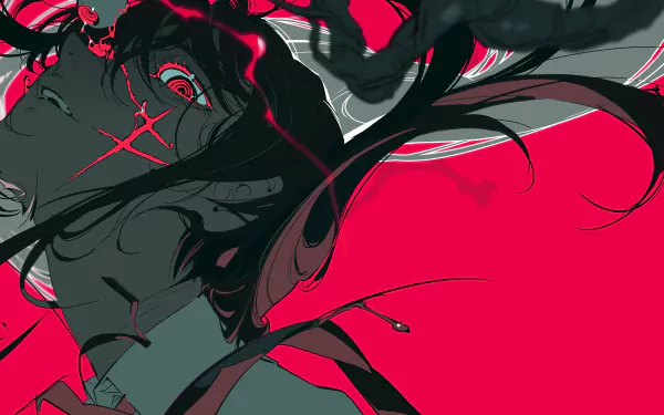HD anime desktop wallpaper featuring Asa Mitaka from Chainsaw Man, showcasing a dynamic close-up with striking red and black contrasts.