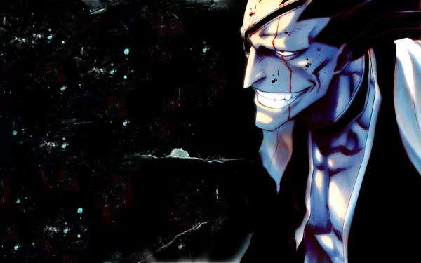 HD wallpaper featuring Kenpachi Zaraki from the anime Bleach. The dark, intense background emphasizes his fierce expression, making for a striking and dynamic desktop image.