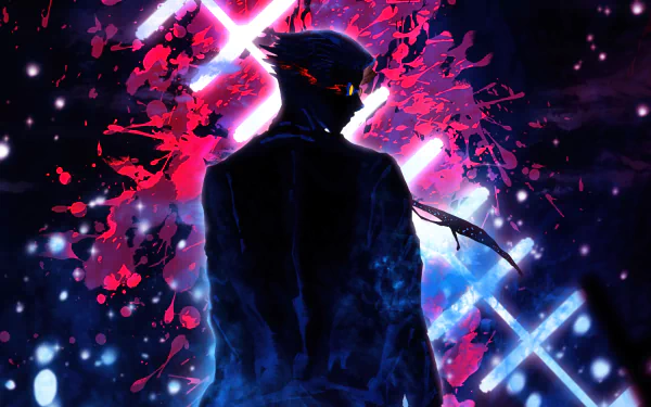 HD wallpaper of Kento Nanami from the anime Jujutsu Kaisen, featuring a dark, vibrant background with striking light effects and abstract designs.