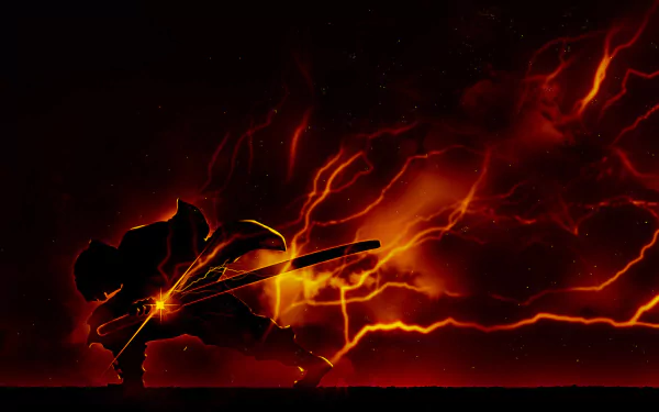 HD desktop wallpaper of Zenitsu Agatsuma from Demon Slayer: Kimetsu no Yaiba, captured in a dynamic pose with a vivid, electrified background.