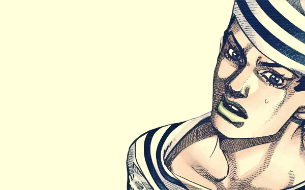 Josuke Higashikata from JoJo's Bizarre Adventure in a detailed anime-style 4K Ultra HD wallpaper with a striped outfit and intense expression on a light background.