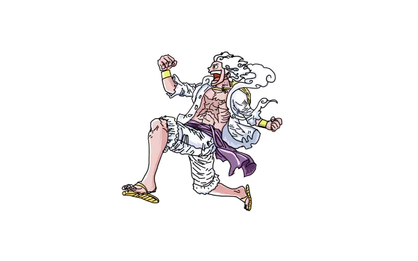 HD desktop wallpaper featuring Monkey D. Luffy in his Gear 5 form from the anime One Piece. Luffy is dynamically posed, showcasing his unique powers and vibrant design on a clean background.