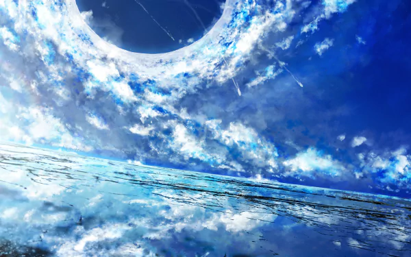 A stunning HD desktop wallpaper and background featuring a vivid sky and ocean scene inspired by the anime series Fate/Grand Order.