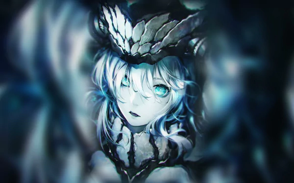 HD desktop wallpaper featuring Wo-Class from Kantai Collection. The image showcases an anime character with short white hair and striking blue eyes, set against an ethereal, dark-toned background.