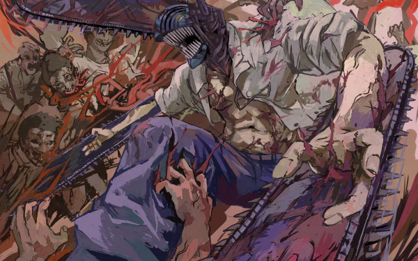 A dynamic 4K Ultra HD anime wallpaper featuring Denji from Chainsaw Man in intense battle, showcasing vivid action and detailed artwork.