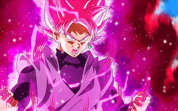 HD wallpaper featuring Black Goku in his Super Saiyan Rosé form from Dragon Ball Super, set against a vibrant and intense background.
