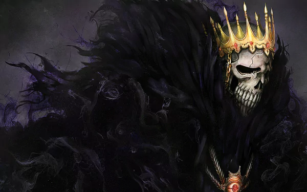 HD desktop wallpaper featuring Baraggan Louisenbairn from the anime Bleach, depicted with a dark, shadowy aura and a golden crown.