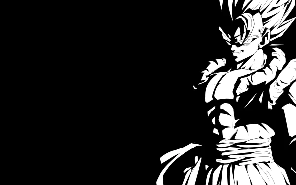 HD desktop wallpaper featuring Gogeta from Dragon Ball Z. The image showcases Gogeta in a striking monochrome design against a black background, emphasizing his powerful presence from the Dragon Ball anime series.