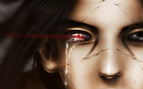 A striking HD desktop wallpaper featuring Itachi Uchiha from the anime Naruto, capturing his intense gaze and emotional expression with intricate details.