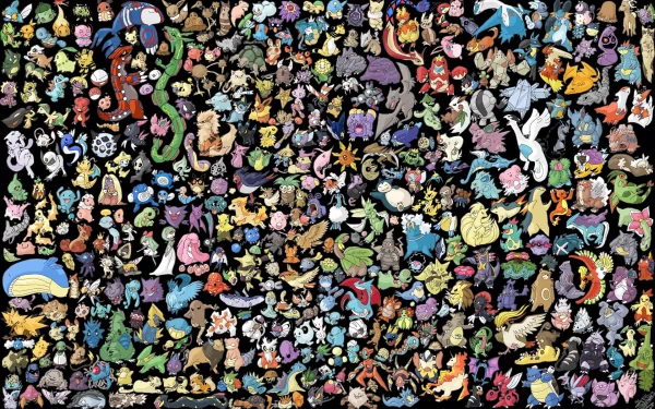 A vibrant HD desktop wallpaper featuring a collage of various Pokémon characters from the anime series, showcasing a diverse array of styles and colors.