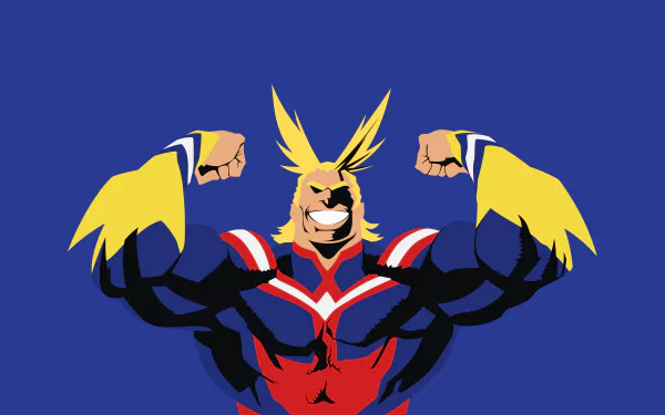 HD wallpaper of All Might, also known as Toshinori Yagi from the anime My Hero Academia, showcasing his muscular pose against a blue background.