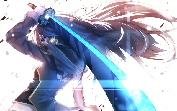 HD desktop wallpaper featuring a dynamic anime character from Pixiv Fantasia T, wielding a sword amidst a vivid splash of colors.