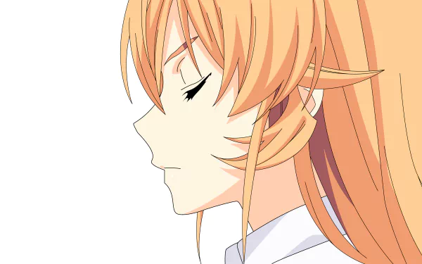 HD desktop wallpaper featuring Erina Nakiri from the anime Food Wars: Shokugeki no Soma, showcasing her profile with closed eyes and flowing blonde hair.